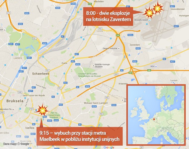 Dwa zamachy w Brukseli /Google Maps  /RMF FM