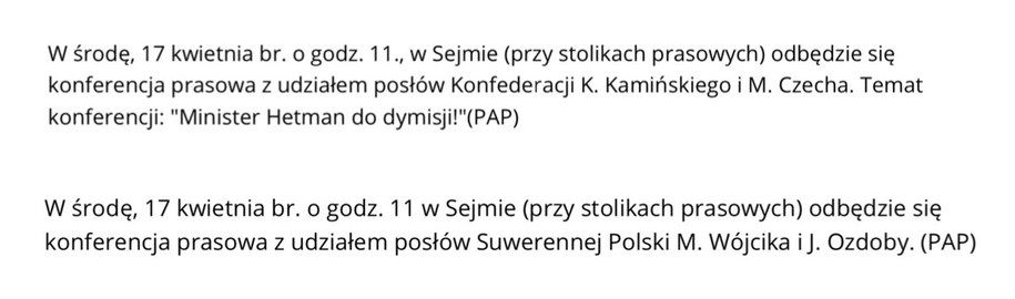 Dwie partie w odstępie kilkunastu minut zapowiedziały swoje konferencje prasowe na tę samą godzinę i w tym samym miejscu /RMF FM