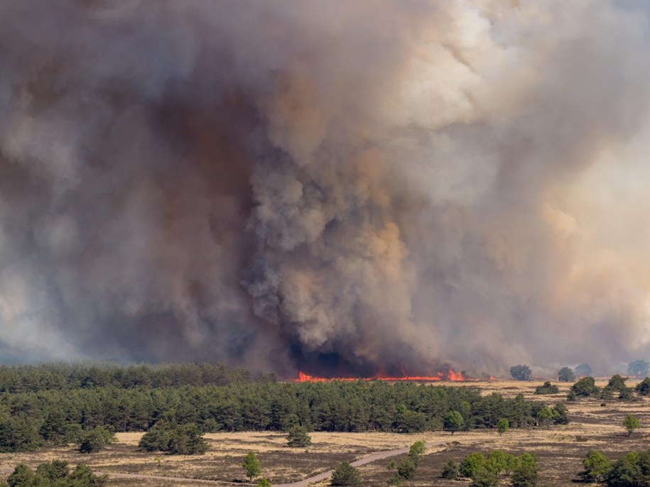 Dym jest widoczny z dużej odległości i wyczuwalny w znacznej części Holandii. /PAP/EPA/BRAM VAN DE BIEZEN /PAP/EPA