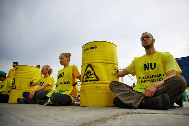 Działacze Greenpeace utworzyli "ludzki łańcuch" /MIHAI BARBU  /PAP/EPA