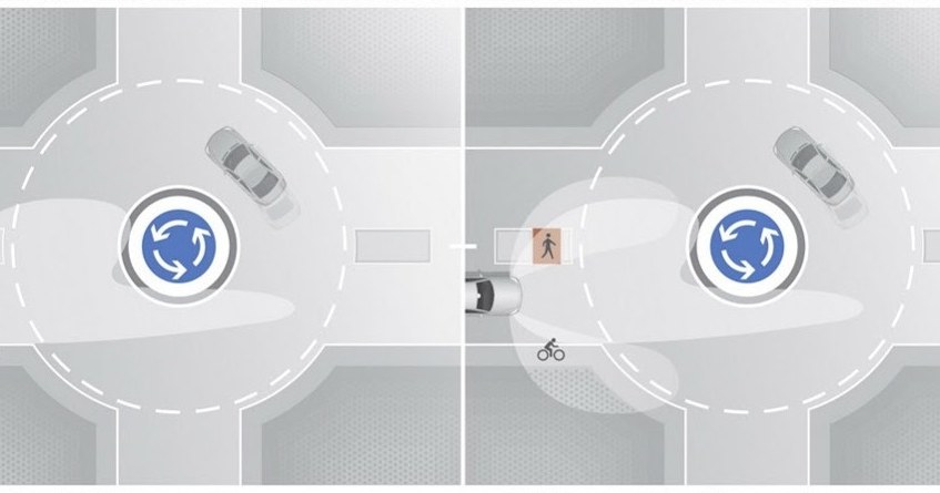 Działanie funkcji doświetlania rond - po lewej samochód ze "zwykłymi" światłami, po prawej z lampami MULTIBEAM LED. /Mercedes