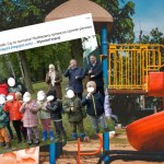 Dzieci z kieliszkami w rękach. Kontrola kuratora po otwarciu placu zabaw