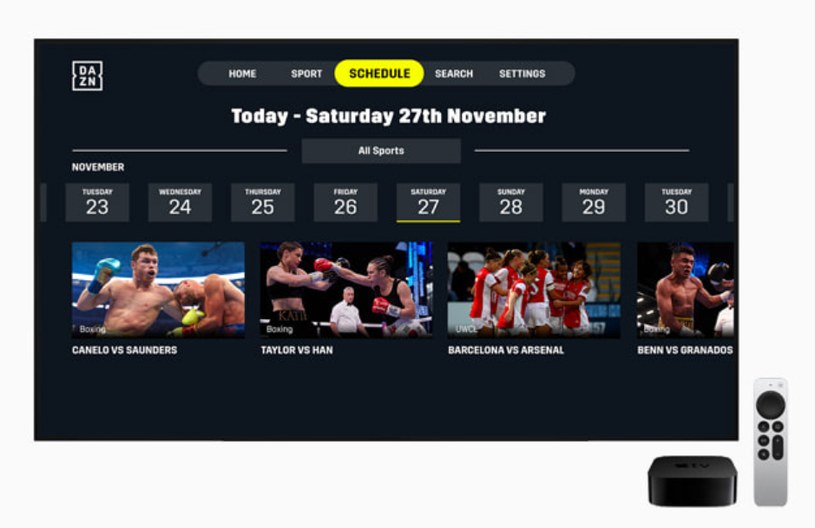 Dzięki DAZN użytkownicy Apple TV mają dostęp do wydarzeń sportowych na żywo. /materiały prasowe