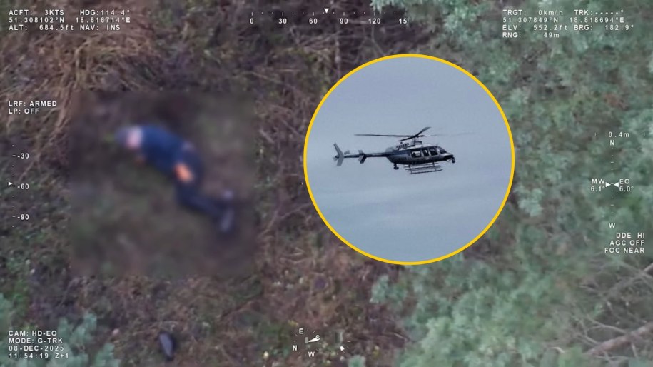 Dzięki zaangażowaniu policyjnego śmigłowca udało się odnaleźć zaginionego seniora /Komenda Powiatowa Policji w Wieluniu /Materiały prasowe