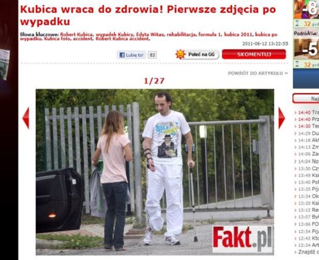 Dziennik "Fakt" zamieścił pierwsze zdjęcia Roberta Kubicy po wypadku. Miało to miejsce w czerwcu /INTERIA.PL