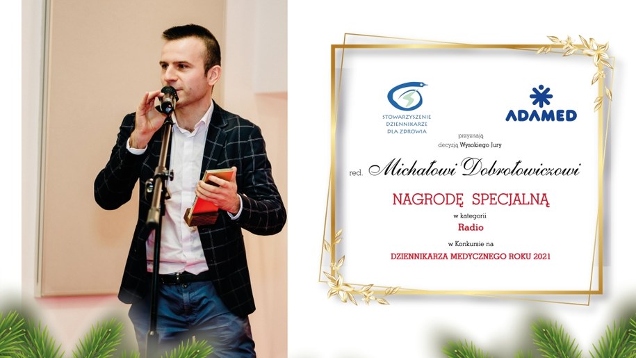 Dziennikarz RMF FM Michał Dobrołowicz otrzymał dwa wyróżnienia w konkursie "Dziennikarz Medyczny Roku 2021" /RMF FM
