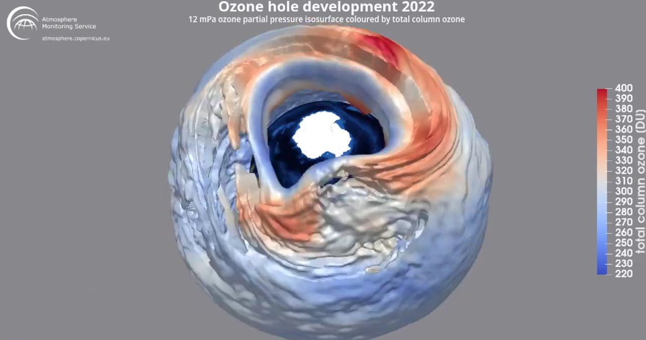 Dziura ozonowa w pod koniec września 2022 r. /Copernicus ECMWF /YouTube