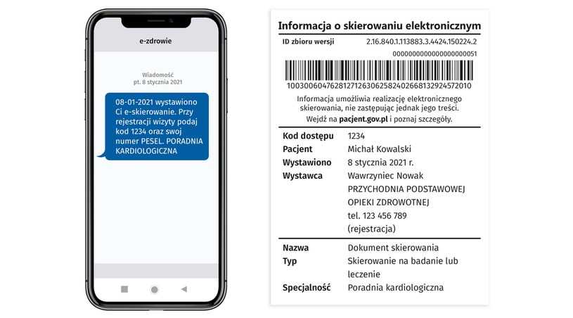 E-skierowanie możemy otrzymać w formie SMS-a oraz załącznika w korespondencji mailowej. Jak je odczytać? /Pacjent.gov.pl /materiały prasowe