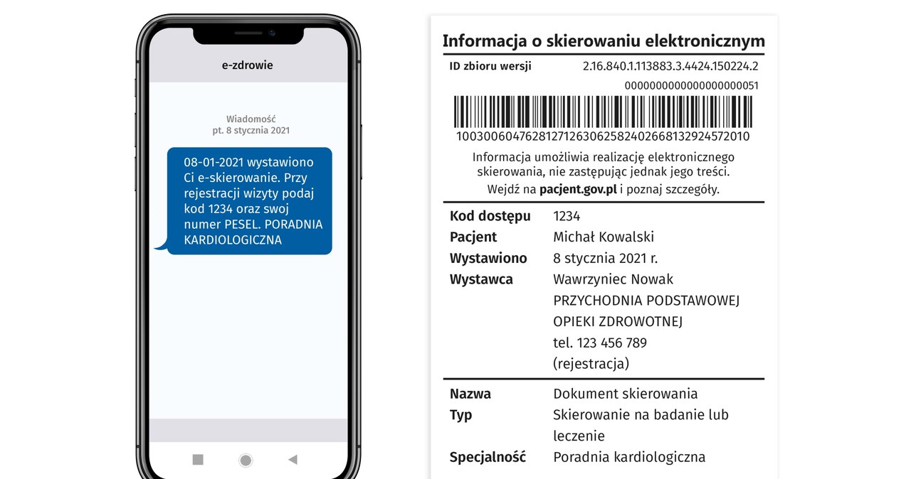 E-skierowanie możemy otrzymać w formie SMS-a oraz załącznika w korespondencji mailowej. Jak je odczytać? /Pacjent.gov.pl /materiały prasowe