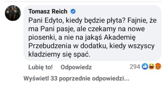 Edyta Górniak odpowiada na komentarz dziennikarza Tomasza Reicha /Facebook