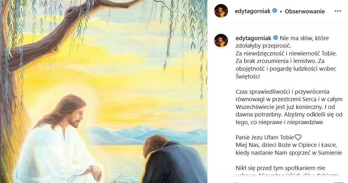 Edyta Górniak przeprasza Boga za niewiarę /www.instagram.com/edytagorniak /Instagram