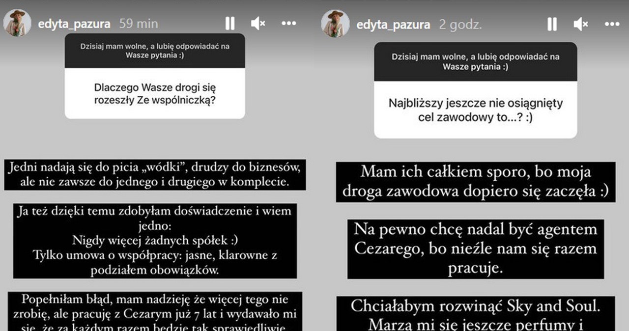 Edyta Pazura o rozstaniu ze wspólniczką i swojej zawodowej przyszłości /Screen z instastory www.instagram.com/edyta_pazura /Instagram