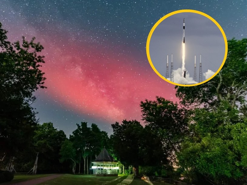 Efektem ubocznym startu Falcona 9 była czerwona barwa Drogi Mlecznej na niebie nad Maryland (USA) /domena publiczna