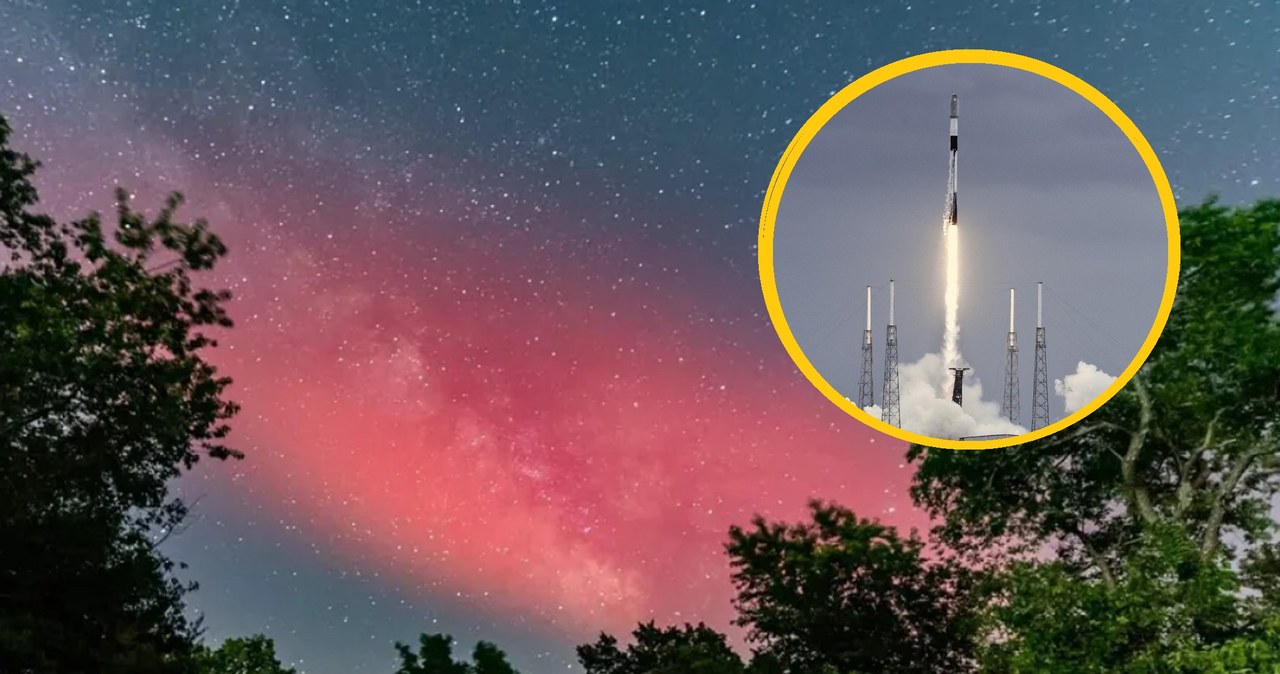 Efektem ubocznym startu Falcona 9 była czerwona barwa Drogi Mlecznej na niebie nad Maryland (USA) /domena publiczna