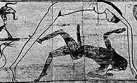 Egipska bogini nieba Nut unosząca się nad Ziemią - Hebem, rysunek na papirusie /Encyklopedia Internautica