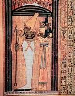 Egipska religia: Ozyrys i Izyda w kaplicy, fragment Papirusu Ani /Encyklopedia Internautica