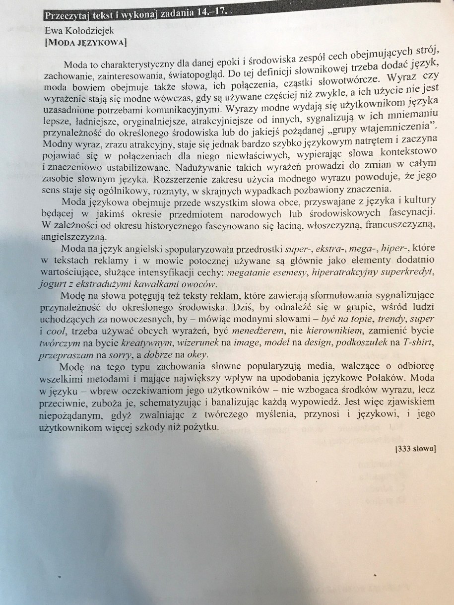 Egzamin gimnazjalny 2017 - przykładowe rozwiązania z języka polskiego. /RMF FM