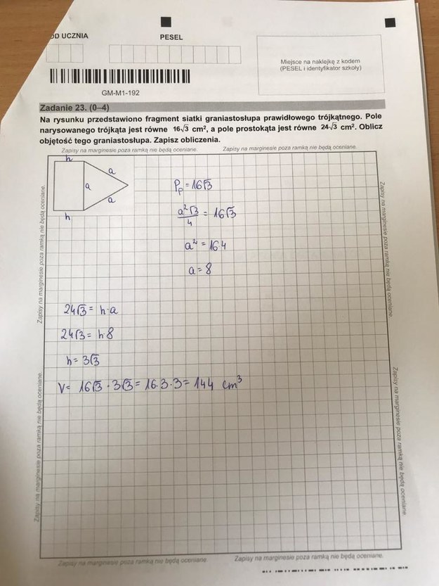 Egzamin gimnazjalny z matematyki. Odpowiedź /RMF FM