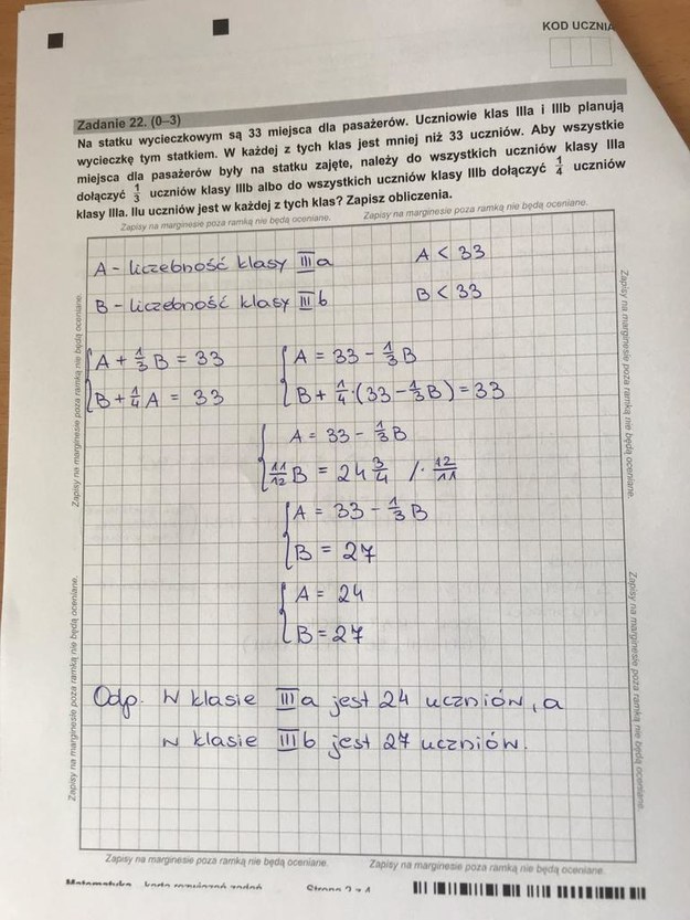 Egzamin gimnazjalny z matematyki. Odpowiedź /RMF FM