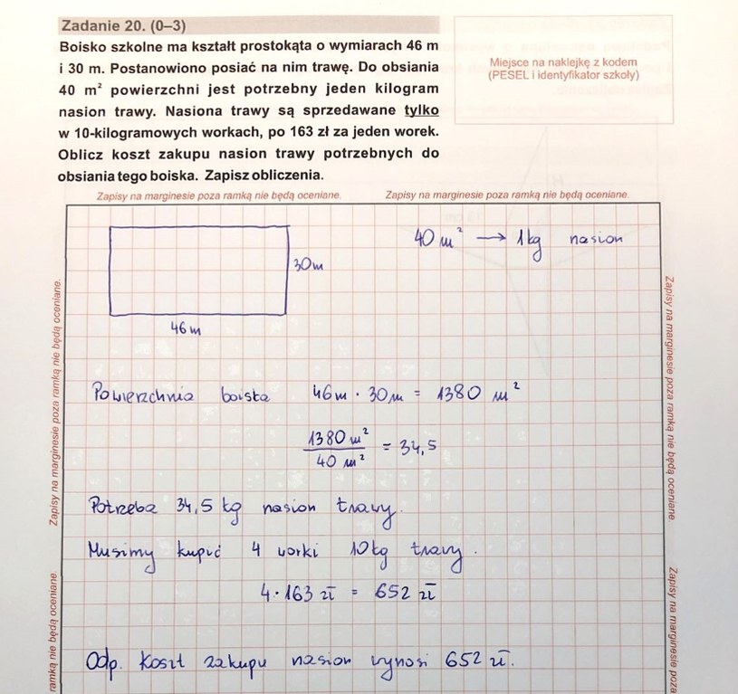 Egzamin ósmoklasisty 2020. Matematyka. Arkusz CKE i rozwiązania /INTERIA.PL