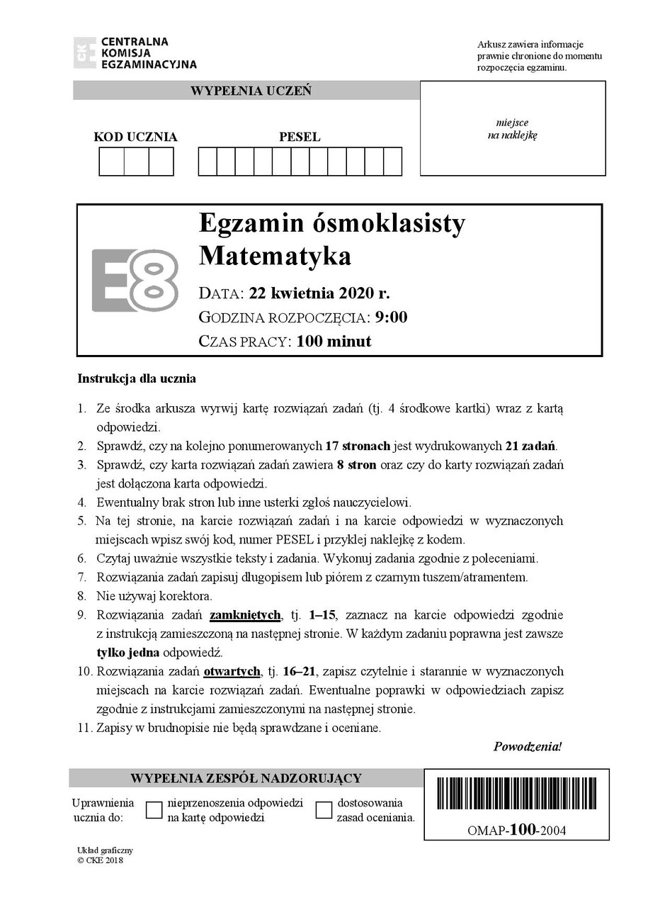 Egzamin ósmoklasisty Z Matematyki. Arkusze CKE I Rozwiązania - RMF 24