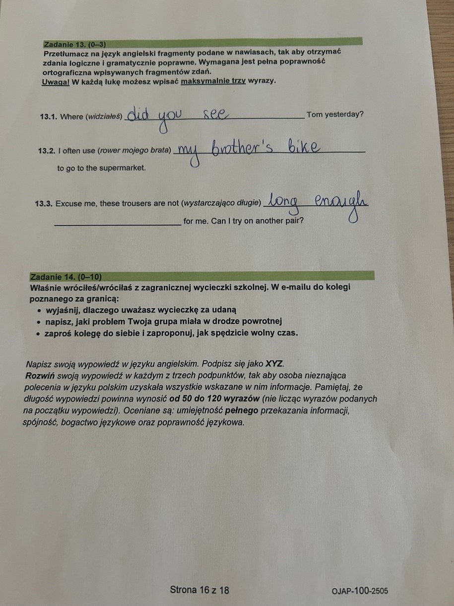Egzamin ósmoklasisty 2025 z języka angielskiego - rozwiązania /Michał Dobrołowicz /RMF FM