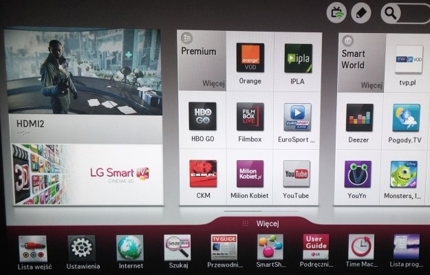 Ekran główny Smart TV z aplikacjami - w lewym górnym rogu sygnał wideo z portu HDMI (w tym przypadku - "Killzone" na PS4) /INTERIA.PL