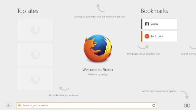 Ekran startowy Firefox dla Windows 8 Touch Źródło: Neowin /materiały prasowe