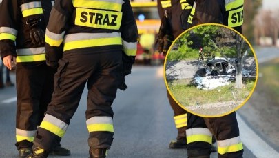Elektryczne auto uderzyło w drzewo i się zapaliło. Kierowca zginął na miejscu 