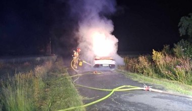 Elektryczny Mercedes stanął w ogniu w środku wsi. Na miejscu 3 zastępy straży