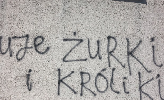 Elewacja łódzkiego sądu zniszczona przez wandali