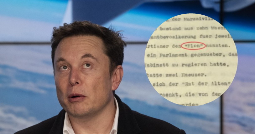 Elon Musk i fragment książki Von Brauna traktujący o "Elonie", kluczowym stanowisko na Marsie /AFP