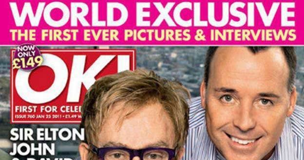 Elton i David z synem Zacharym na okładce magazynu "OK!" /- /pomponik.pl