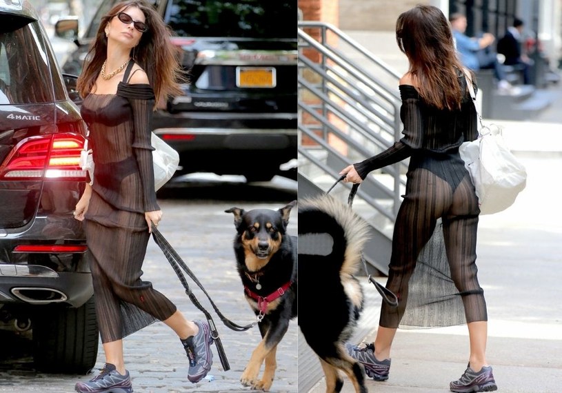 Emily Ratajkowski wyprowadza psa w prześwitującej sukience /Felipe Ramales/SplashNews.com /East News
