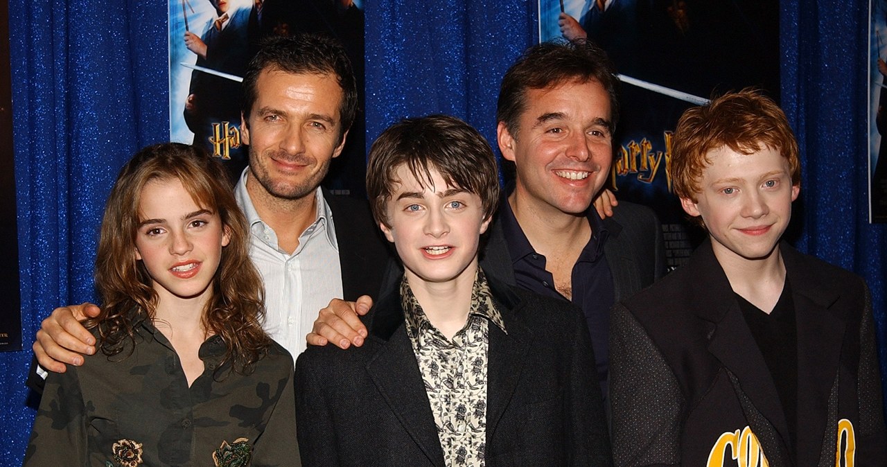 Emma Watson, producent David Heyman, Daniel Radcliffe, reżyser Chris Columbus i Rupert Grint na premierze filmu "Harry Potter i Komnata tajemnic" /Dimitrios Kambouris / Staff /Getty Images