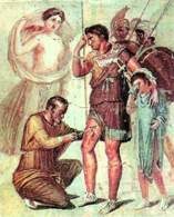 Eneida, opatrywanie Eneasza rannego w walce, fresk z Pompei /Encyklopedia Internautica