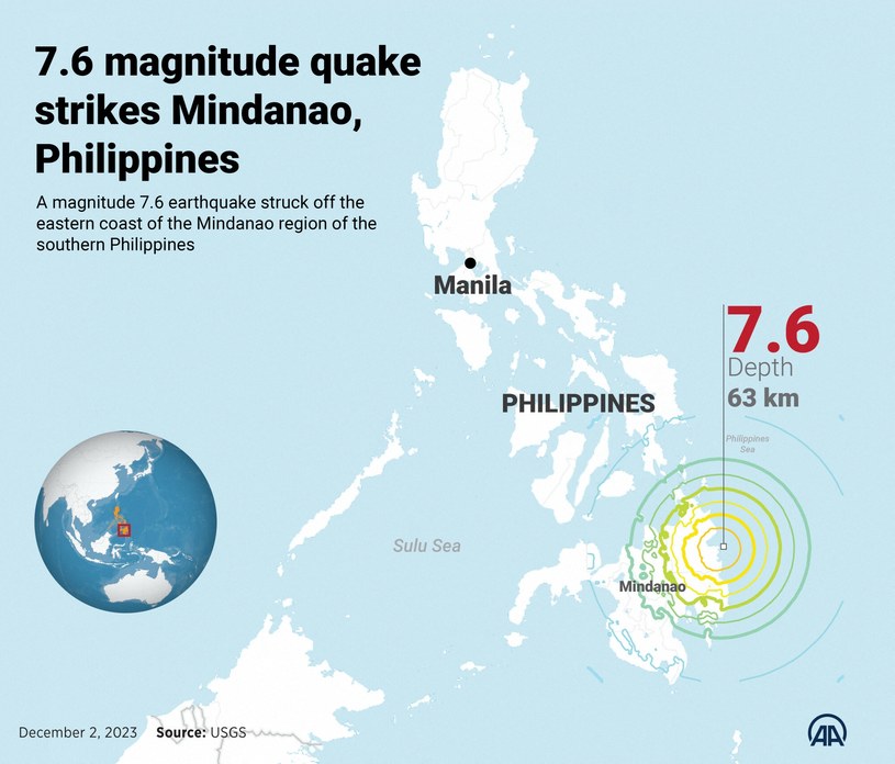 Epicentrum trzęsienia ziemi na Filipinach. /AA/ABACA/Abaca /East News