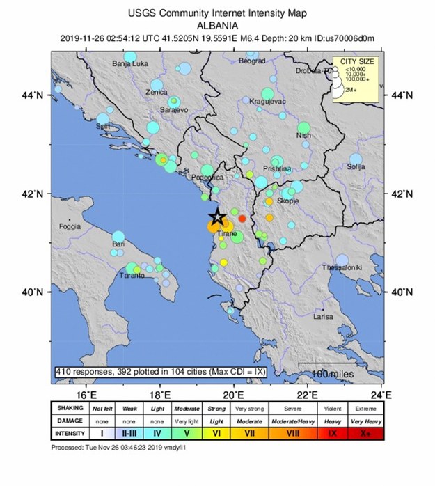 Epicentrum trzęsienia ziemi /USGS / HANDOUT /PAP/EPA