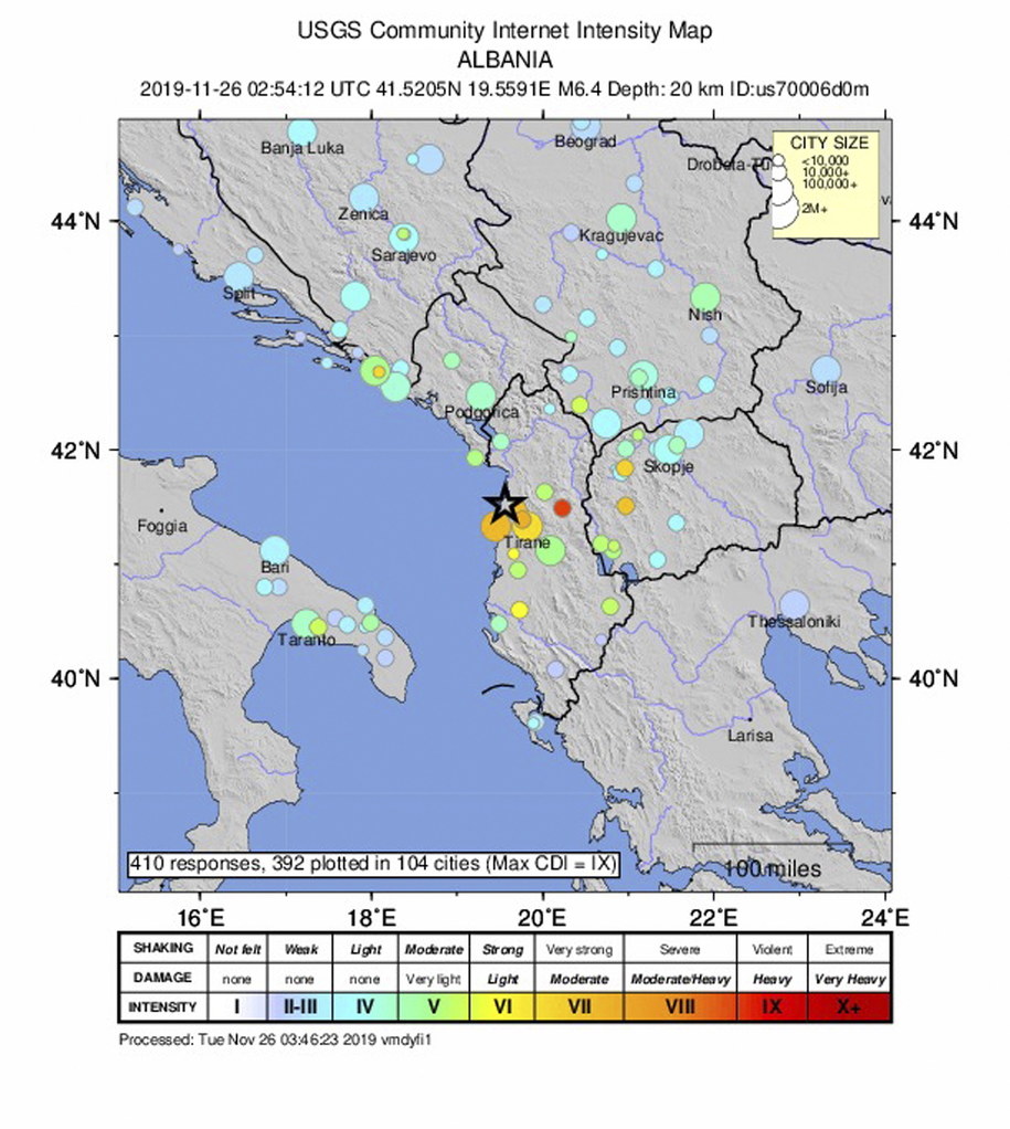 Epicentrum trzęsienia ziemi /USGS / HANDOUT /PAP/EPA