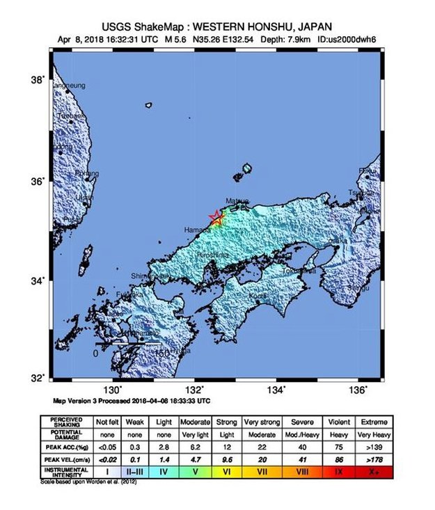 Epicentrum trzęsienia znajdowało się w prefekturze Shimane /USGS / HANDOUT /PAP/EPA