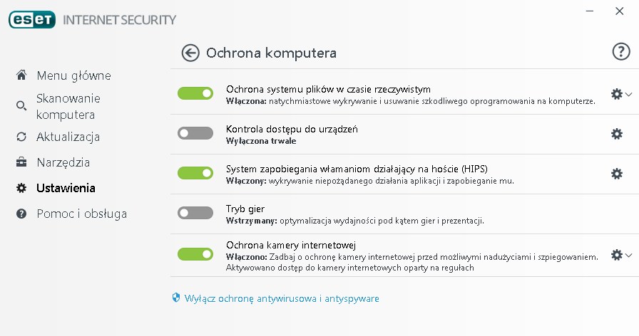 ESET Internet Security - szybki dostęp do najważniejszych funkcji /INTERIA.PL