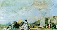 Eugéne Boudin, Kobieta w bieli na plaży w Trouville, 1869 /Encyklopedia Internautica