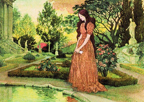 Eugene Grasset, Młoda kobieta w ogrodzie /Encyklopedia Internautica