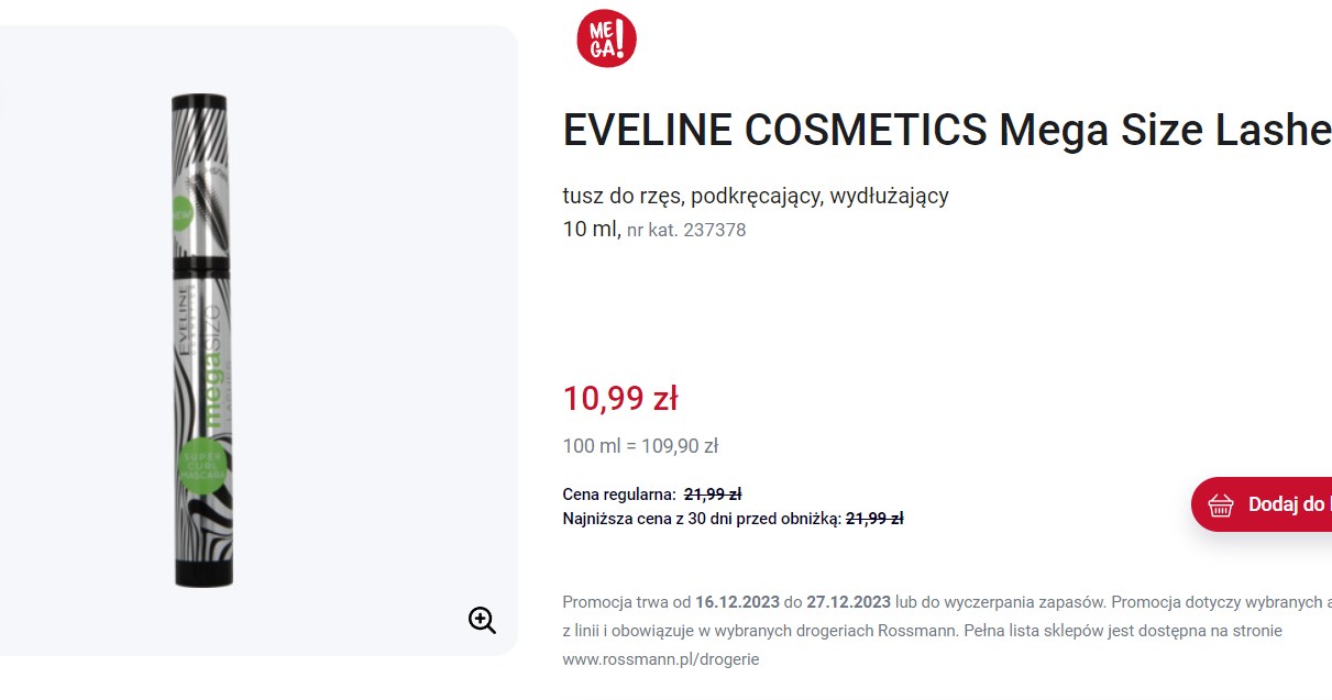 Eveline Cosmetics Mega Size Lashes na promocji w Rossmannie /Rossmann /INTERIA.PL