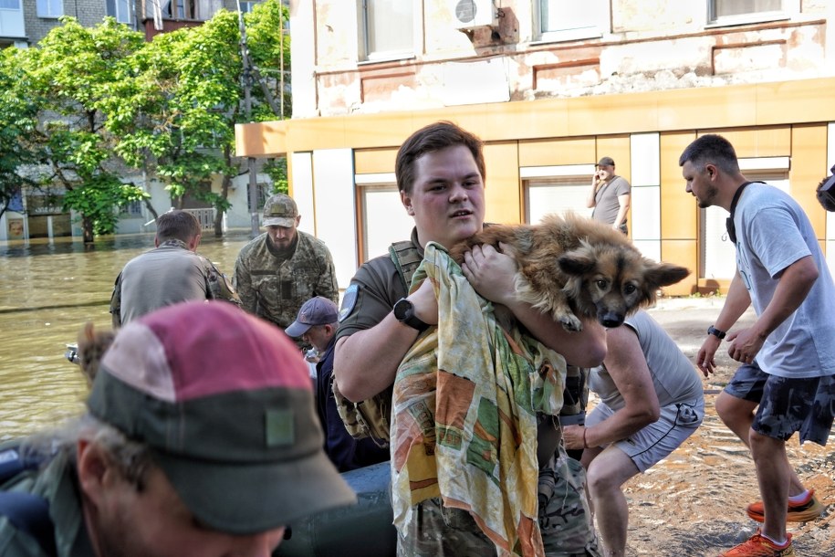 Ewakuacja w zalanym Chersoniu /Alena Salomonova /PAP