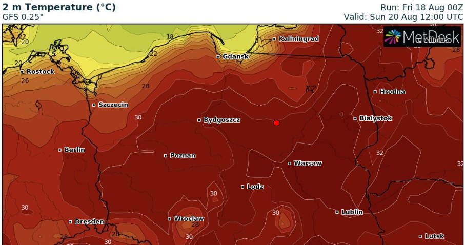 Fala upałów nie odpuści w niedzielę. Tego dnia termometry pokażą nawet 33 stopnie Celsjusza /wxcharts /