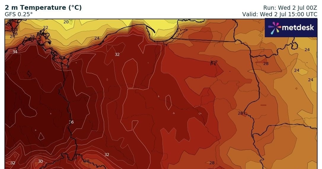 Fala upałów w środę ogarnie praktycznie całą Polskę. Nieco chłodniej będzie jedynie na wschodzie /wxcharts /