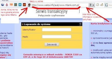 Fałszywa strona do logowania w mBanku. /Źródło: Dziennik Internautów 