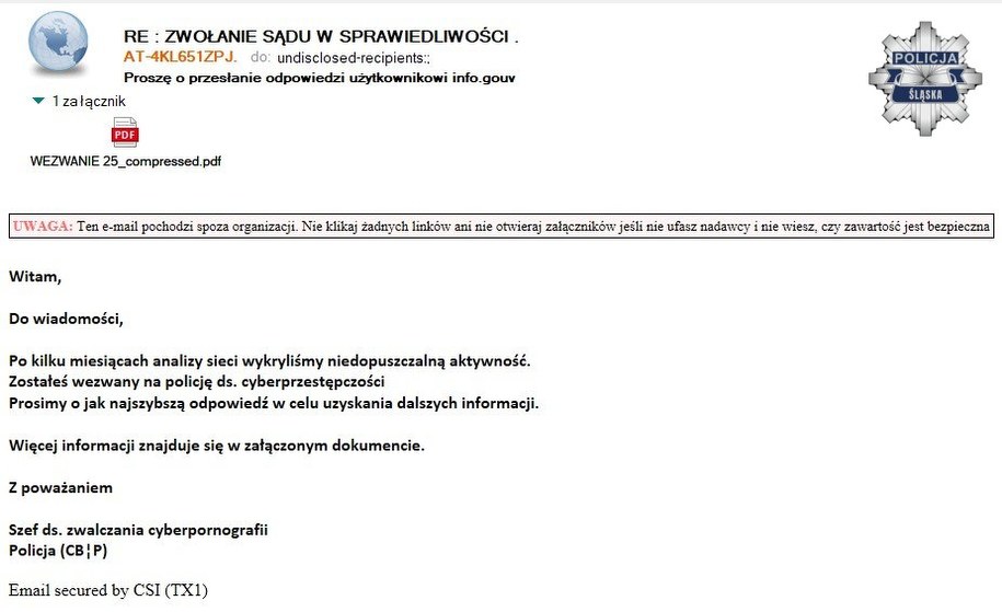 Fałszywe maile /Policja /