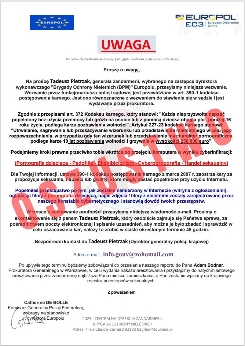 Fałszywe maile /Policja /